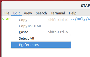 Select edit/prefs in the terminal menu