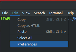 Select edit/prefs in the terminal menu